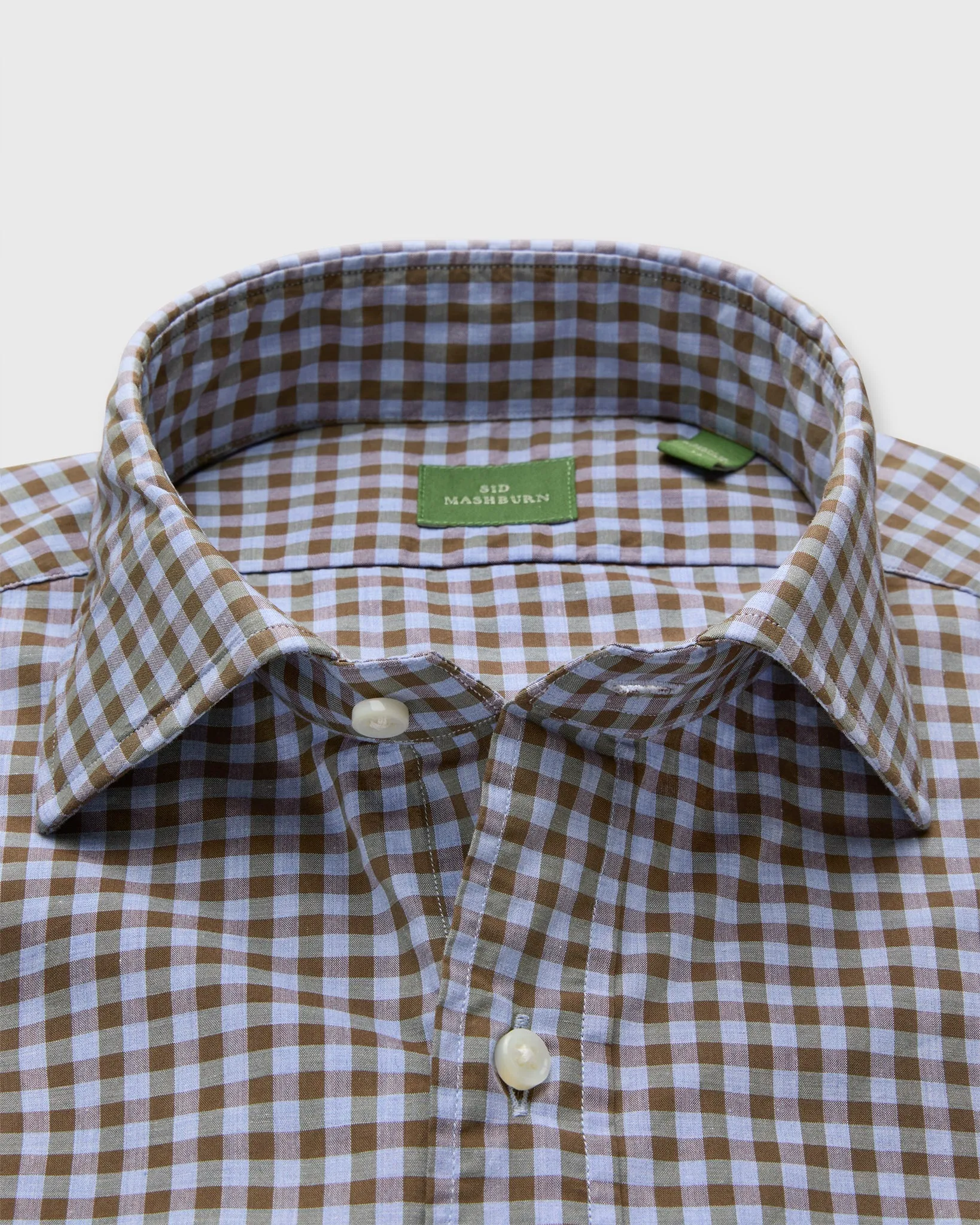 Spread Collar Sport Shirt in Heather Sky/Brolive Gingham Poplin sold by Mashburn product image thumbnail 2