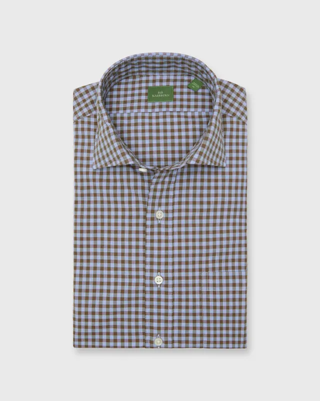 Spread Collar Sport Shirt in Heather Sky/Brolive Gingham Poplin sold by Mashburn