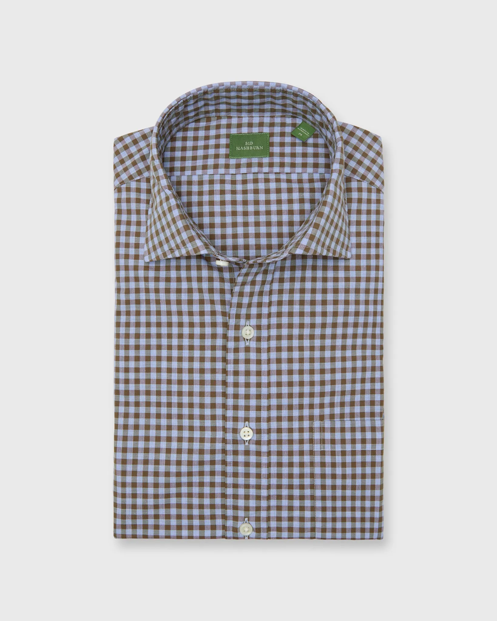 Spread Collar Sport Shirt in Heather Sky/Brolive Gingham Poplin sold by Mashburn