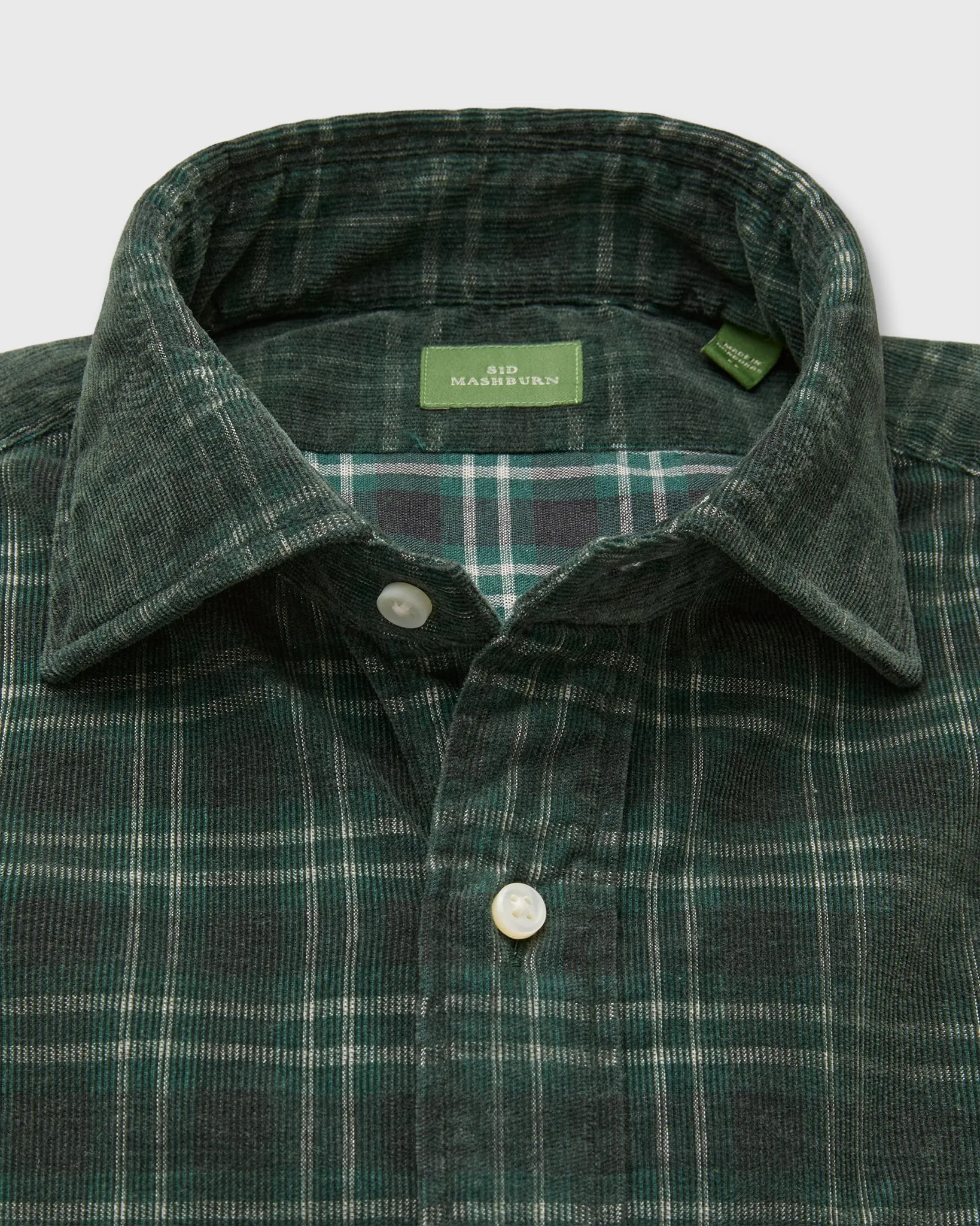 Spread Collar Sport Shirt in Forest/Charcoal/Bone Plaid Corduroy sold by Mashburn product image thumbnail 2