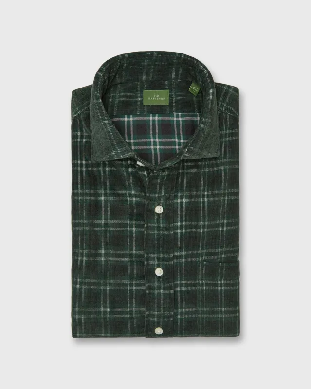 Spread Collar Sport Shirt in Forest/Charcoal/Bone Plaid Corduroy sold by Mashburn