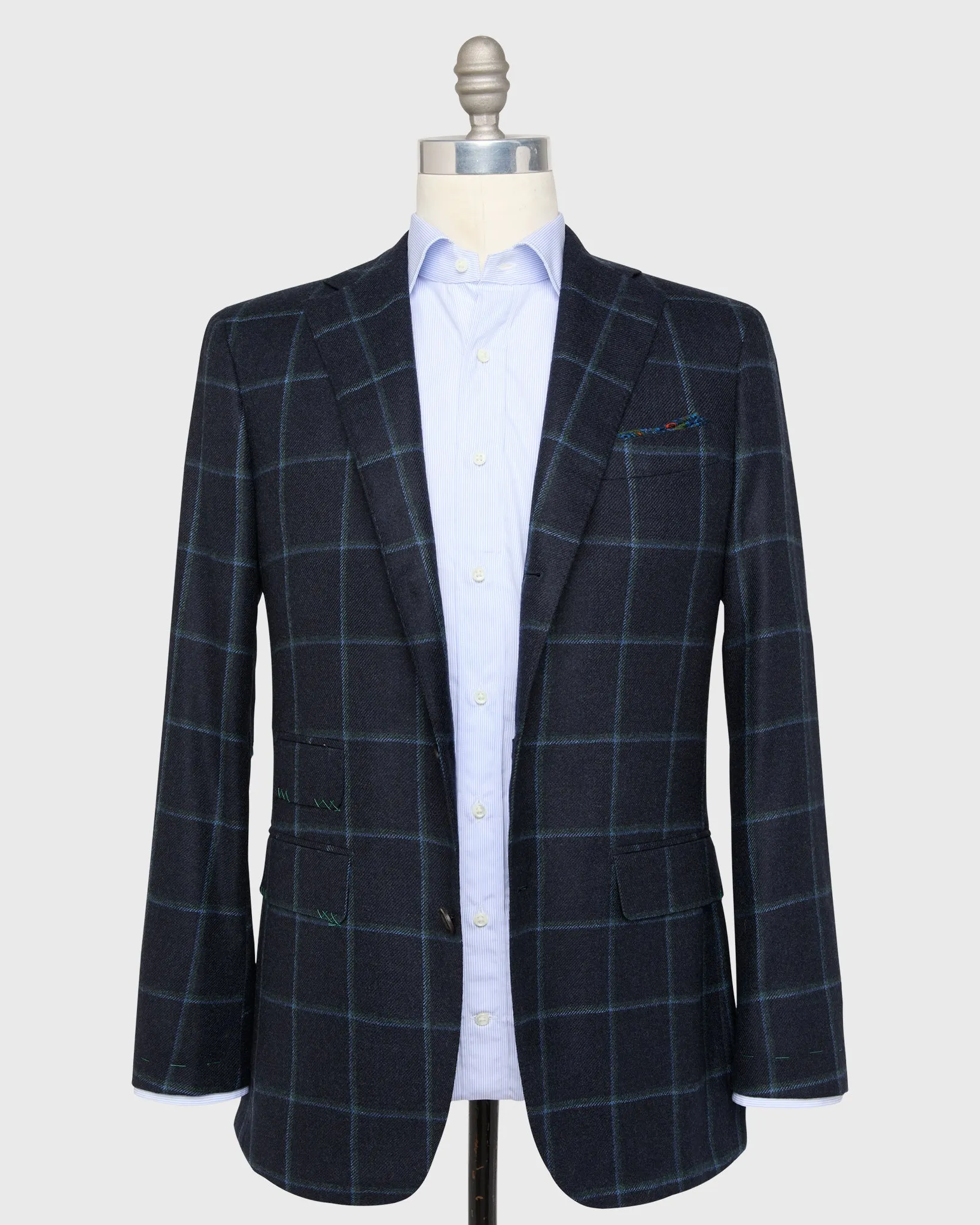 Virgil No. 3 Jacket in Navy/Spruce/Blue Windowpane Brushed Twill sold by Mashburn product image thumbnail 3