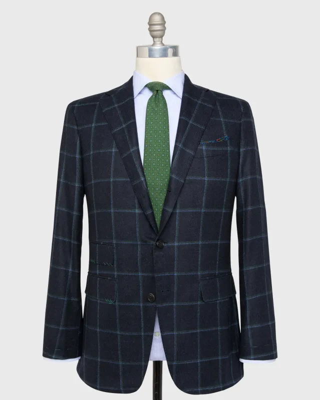 Virgil No. 3 Jacket in Navy/Spruce/Blue Windowpane Brushed Twill sold by Mashburn