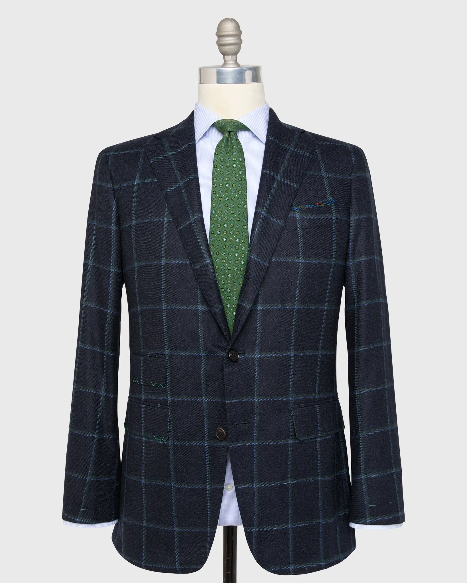 Virgil No. 3 Jacket in Navy/Spruce/Blue Windowpane Brushed Twill sold by Mashburn