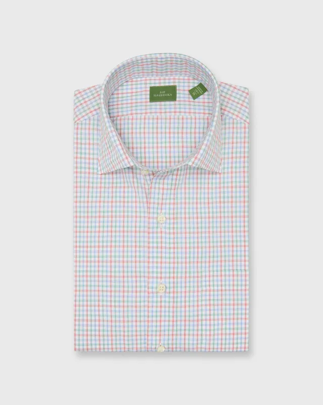 Spread Collar Dress Shirt in Sky/Green/Poppy Check Poplin sold by Mashburn