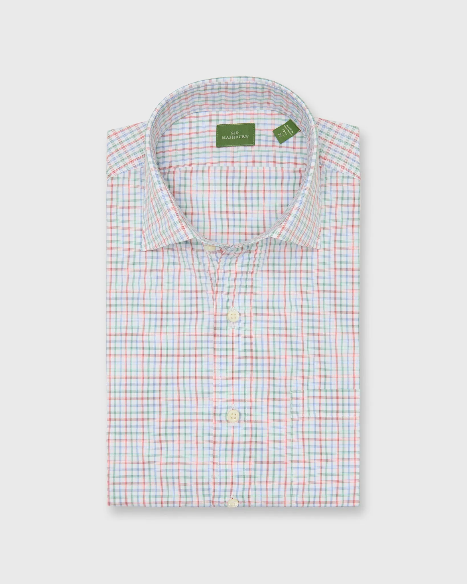 Spread Collar Dress Shirt in Sky/Green/Poppy Check Poplin sold by Mashburn