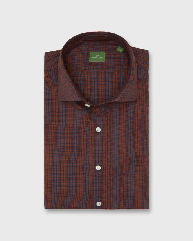 Spread Collar Sport Shirt in Maple/Blue Check Poplin sold by Mashburn