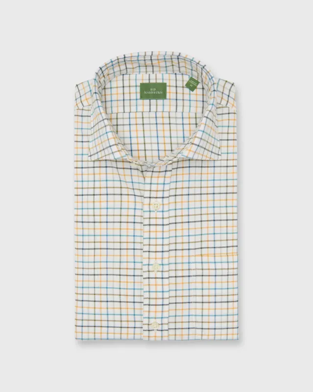 Spread Collar Sport Shirt in Olive/Maize/Aegean Tattersall Twill sold by Mashburn