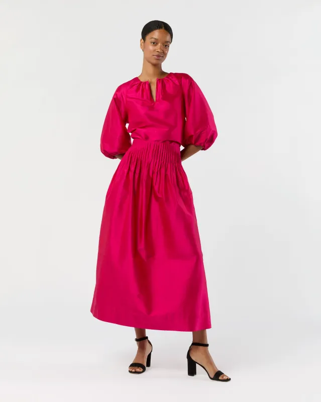 Adah Pintuck Skirt in Fuchsia Silk Shantung sold by Mashburn