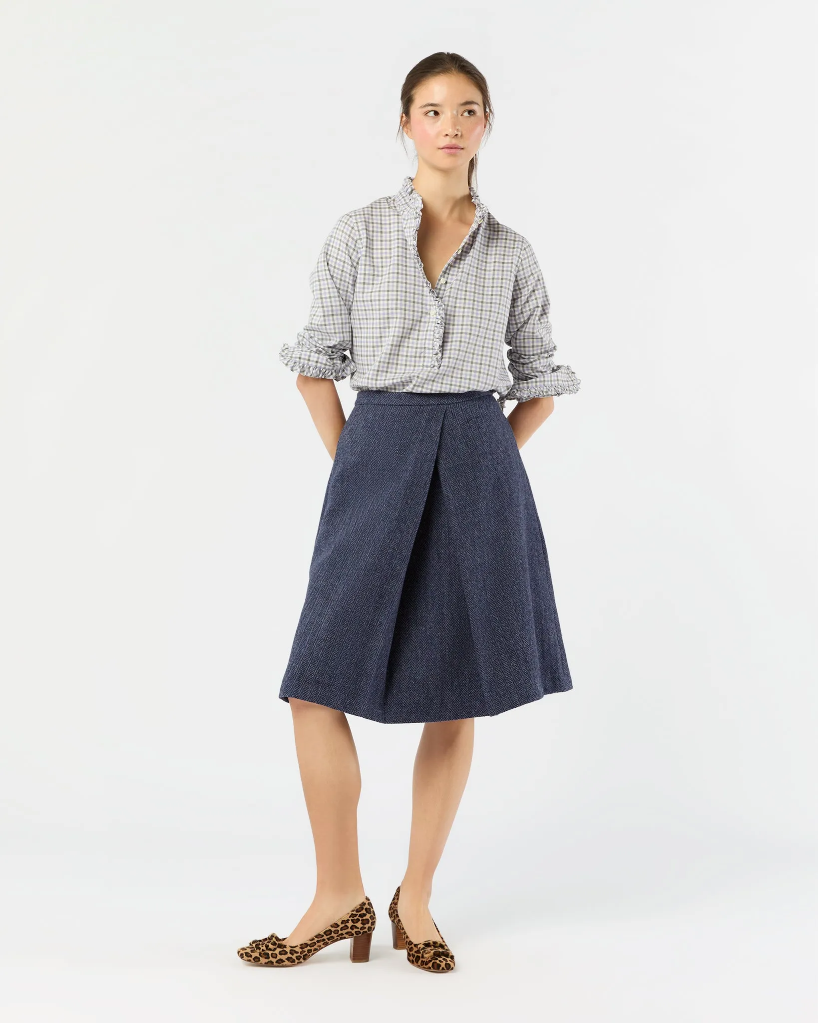 Frill Shirt in Bone/Lavender/Grey Tattersall Twill sold by Mashburn product image thumbnail 3