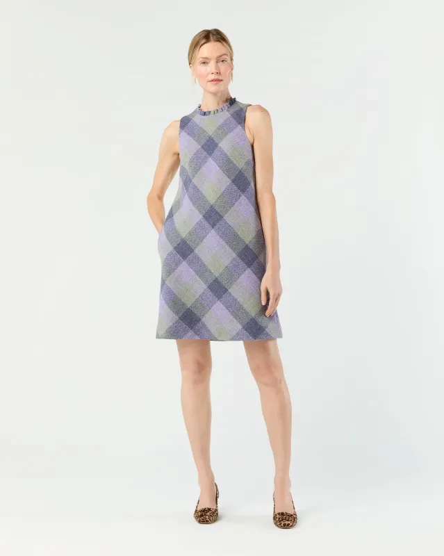 Susy Frill Dress in Heather Grey/Purple Plaid Tweed sold by Mashburn