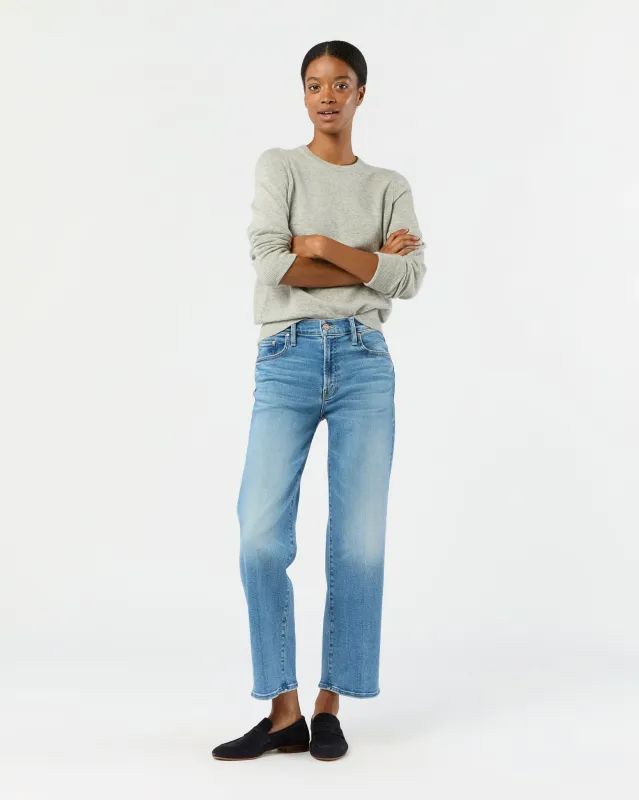 The Mid Rise Rambler Zip Ankle Jean in Out Of The Blue made by MOTHER