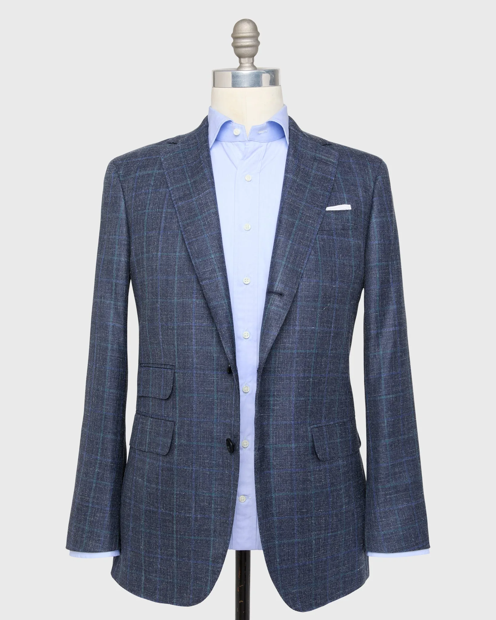 Virgil No. 2 Jacket in Navy/Blue/Aegean Windowpane Twill sold by Mashburn product image thumbnail 3