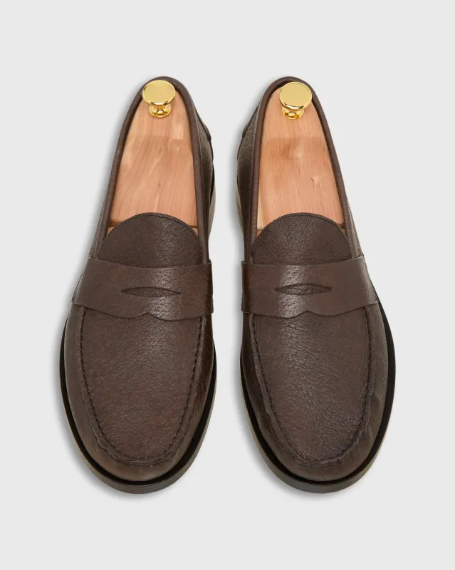 Handsewn Penny Loafer in Chocolate Wild Boar Leather sold by Mashburn