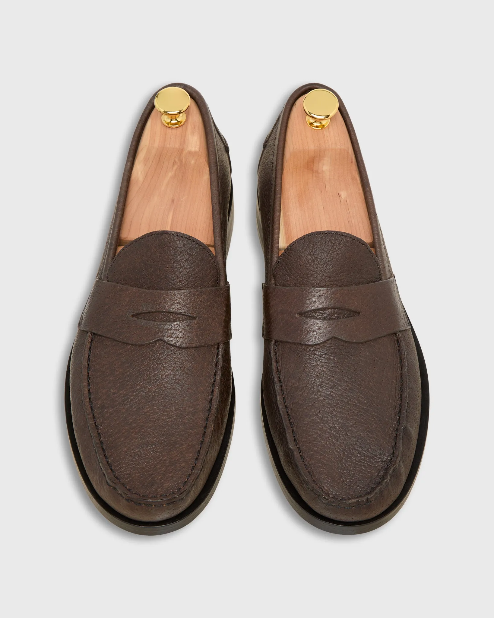 Handsewn Penny Loafer in Chocolate Wild Boar Leather sold by Mashburn