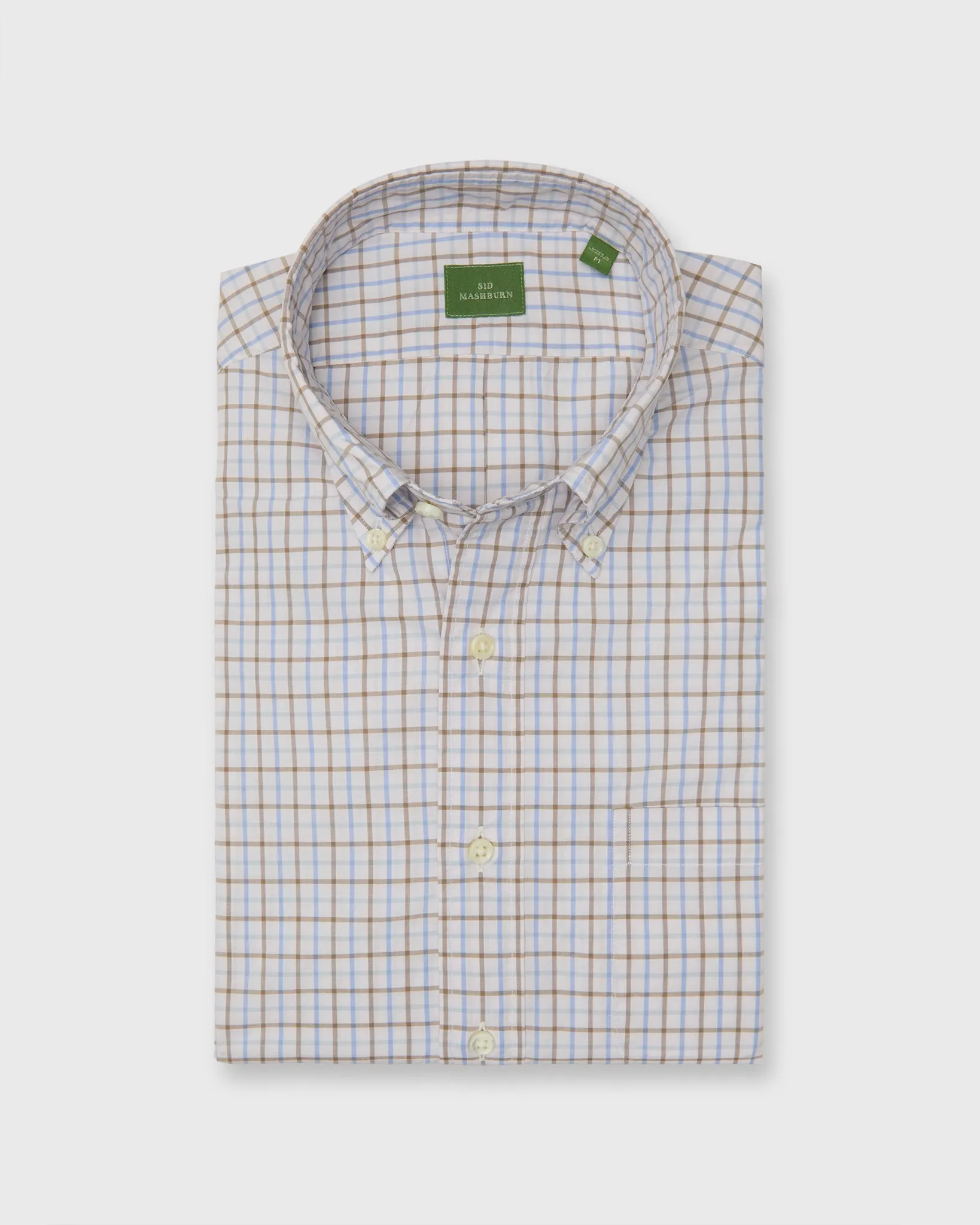 Button-Down Sport Shirt in Bone/Olive/Sky Tattersall Poplin sold by Mashburn