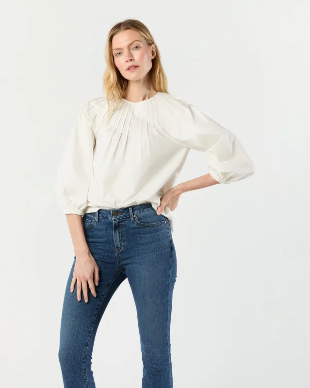 Thea Pintuck Top in Off-White Paperweight Stretch Poplin sold by Mashburn