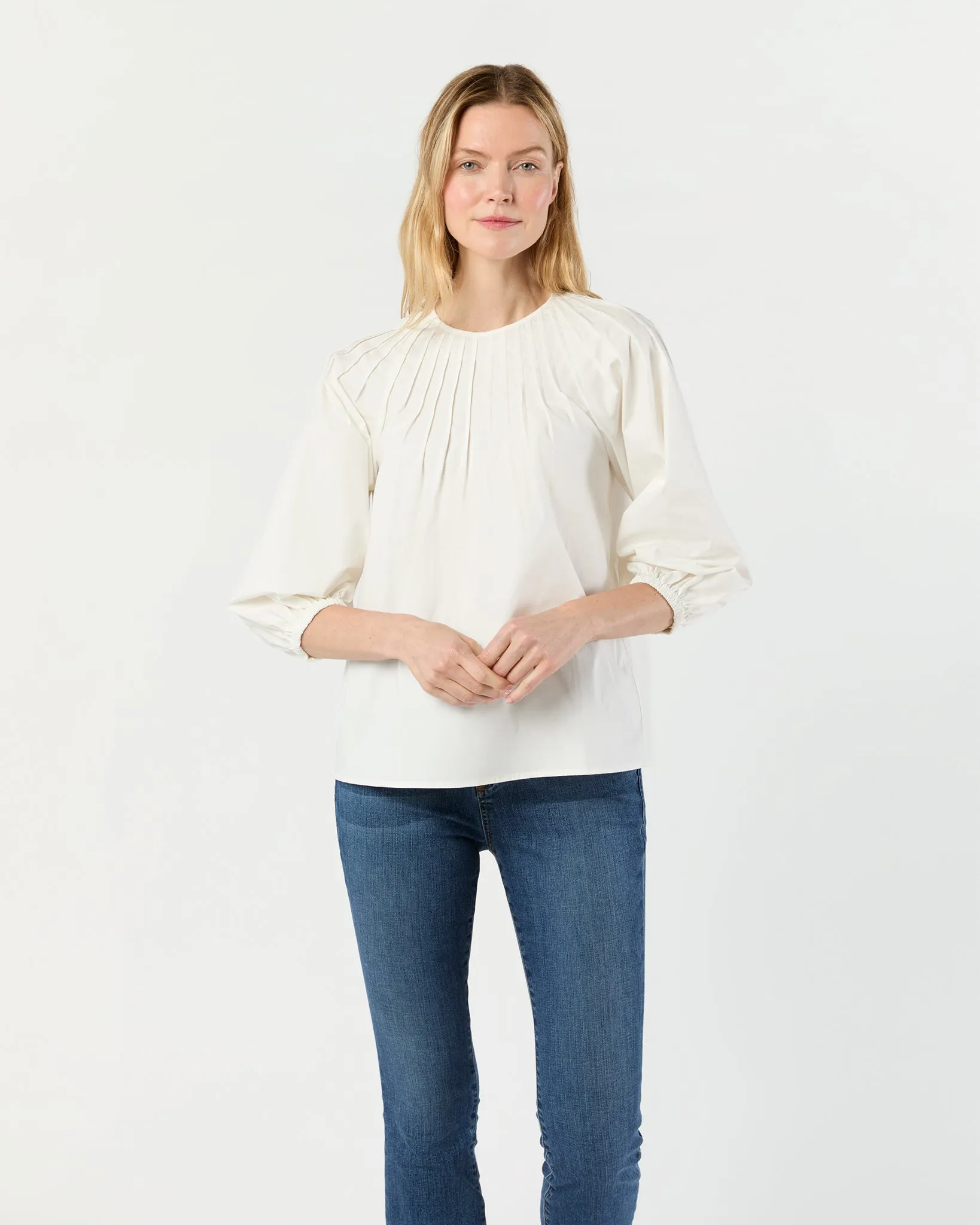 Thea Pintuck Top in Off-White Paperweight Stretch Poplin sold by Mashburn product image thumbnail 5