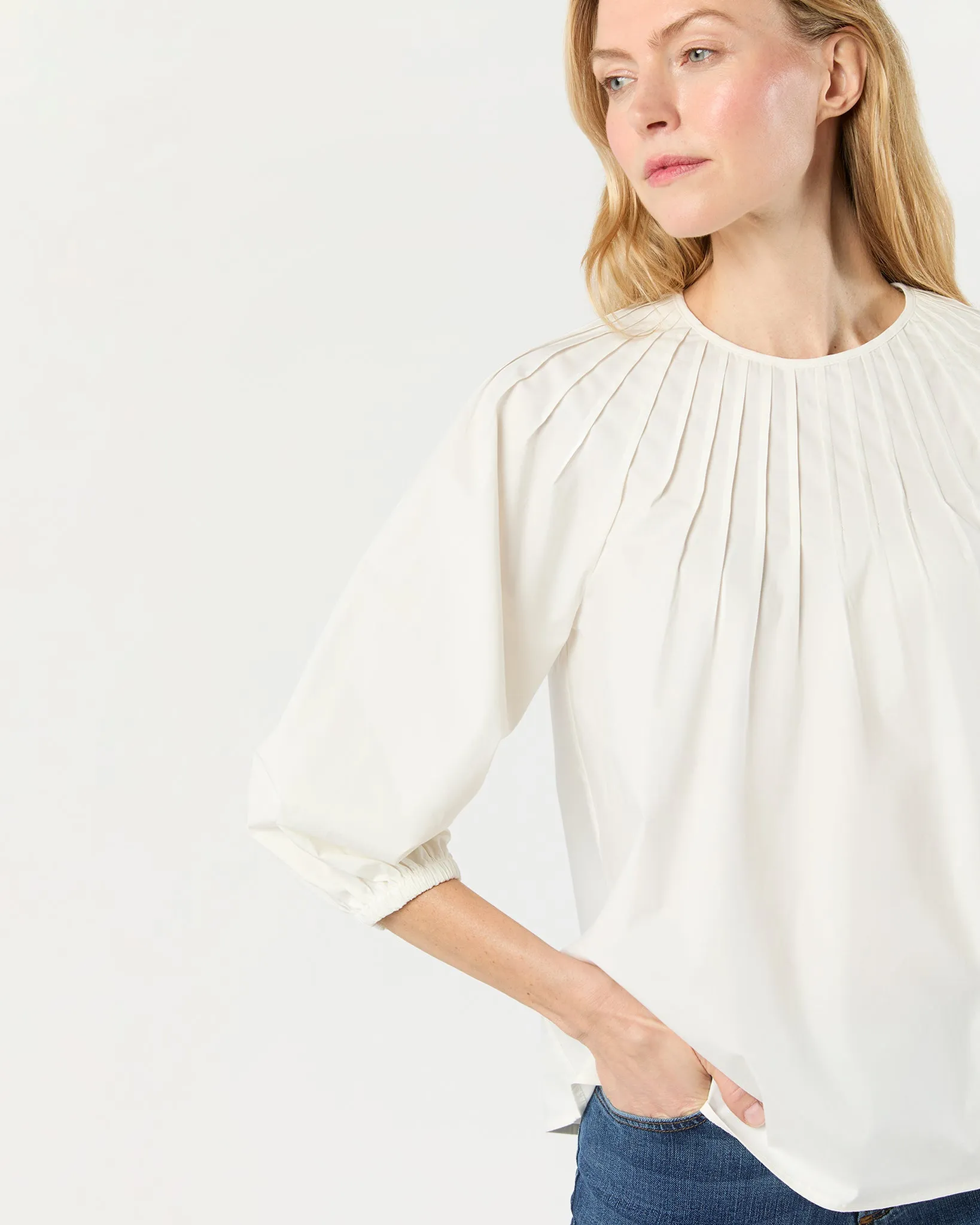 Thea Pintuck Top in Off-White Paperweight Stretch Poplin sold by Mashburn product image thumbnail 2