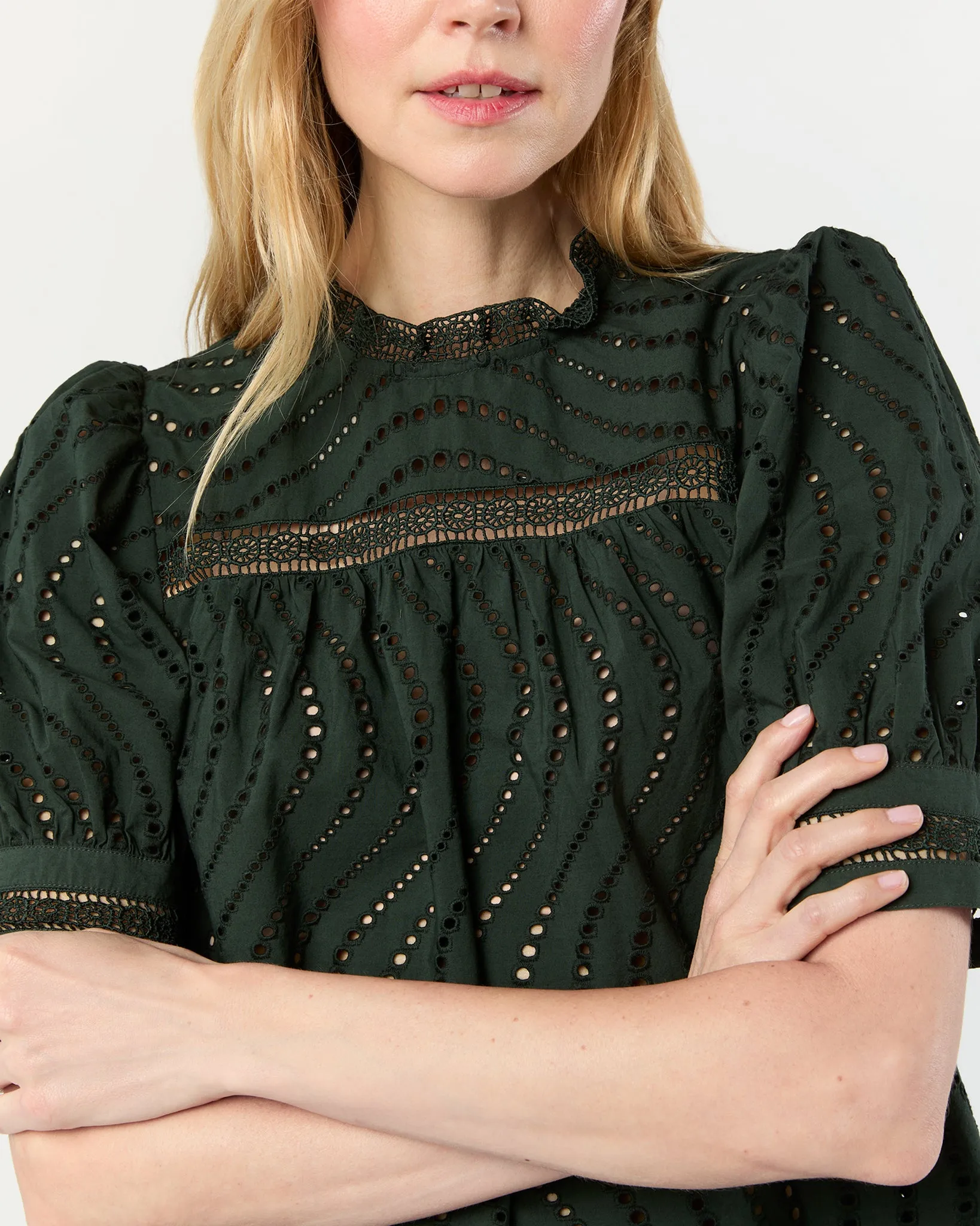 Virginia Lace Collar Short Sleeve Blouse in Cypress sold by Mashburn product image thumbnail 2