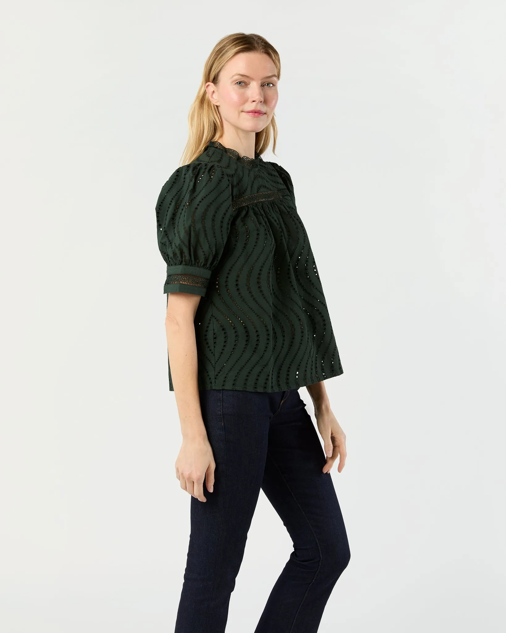 Virginia Lace Collar Short Sleeve Blouse in Cypress sold by Mashburn product image thumbnail 4