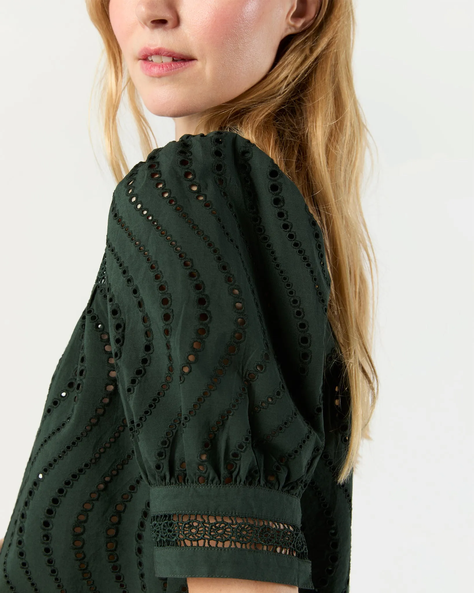 Virginia Lace Collar Short Sleeve Blouse in Cypress sold by Mashburn product image thumbnail 5