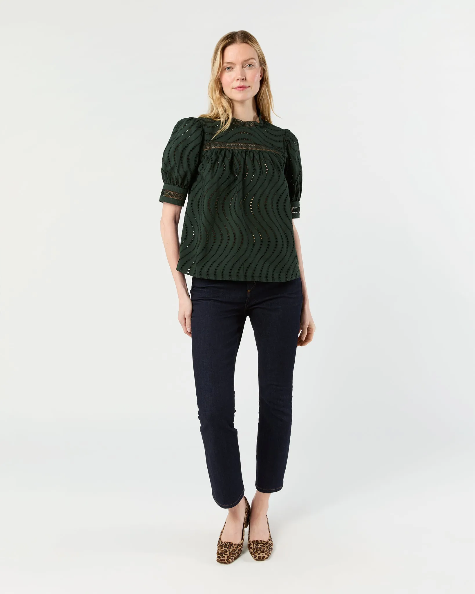 Virginia Lace Collar Short Sleeve Blouse in Cypress sold by Mashburn product image thumbnail 3