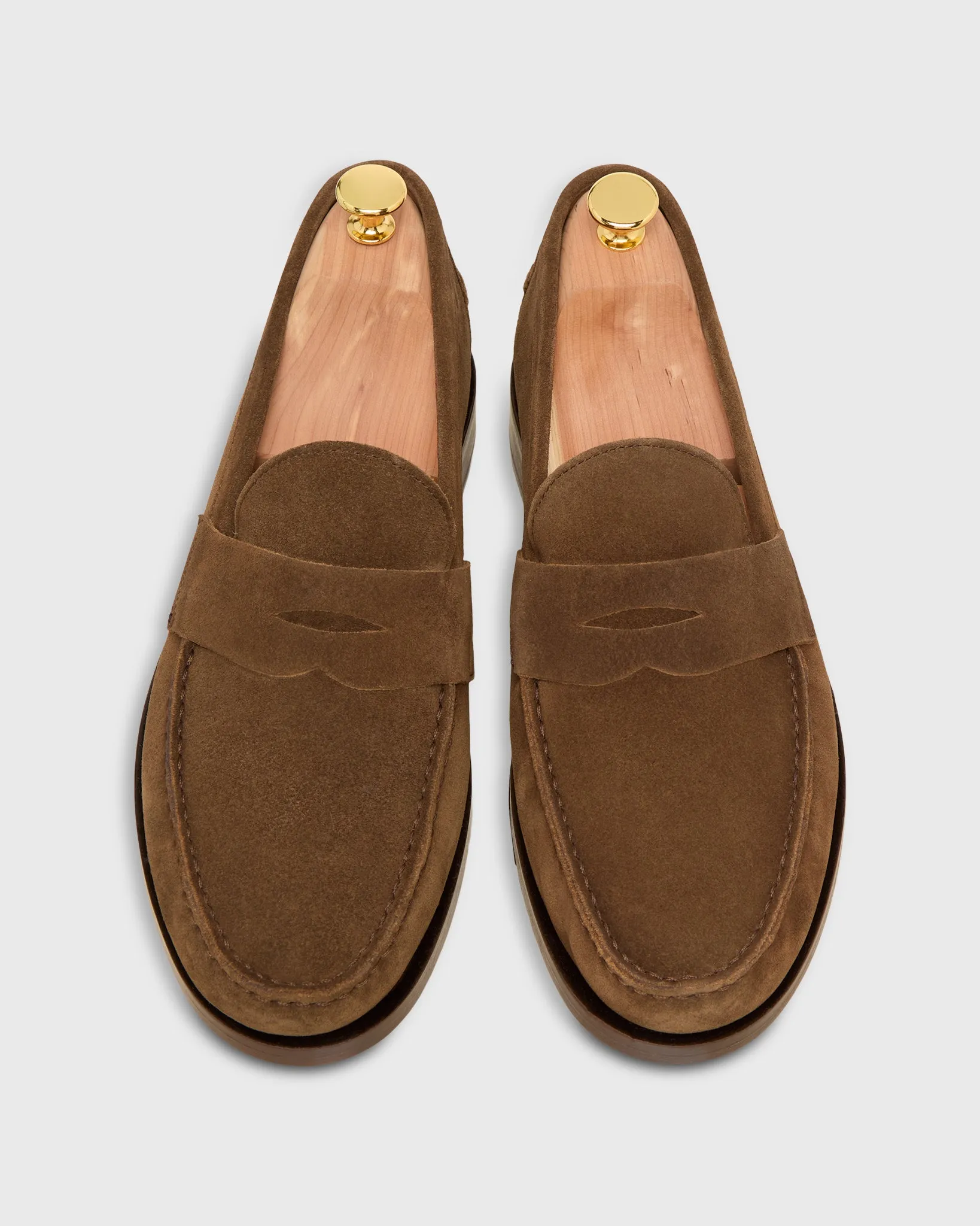 Handsewn Penny Loafer in Chocolate Suede sold by Mashburn