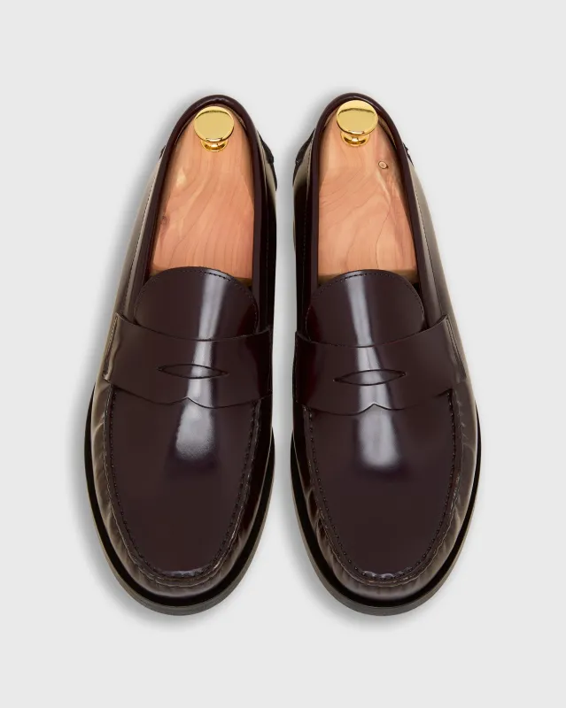 Handsewn Penny Loafer in Burgundy Spazzolato Calf sold by Mashburn