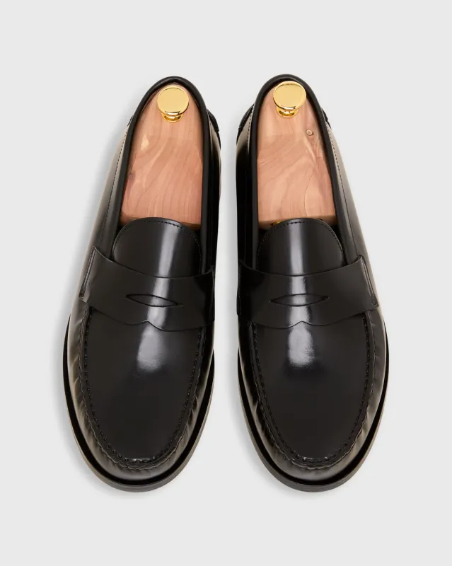 Handsewn Penny Loafer in Black Spazzolato Calf sold by Mashburn