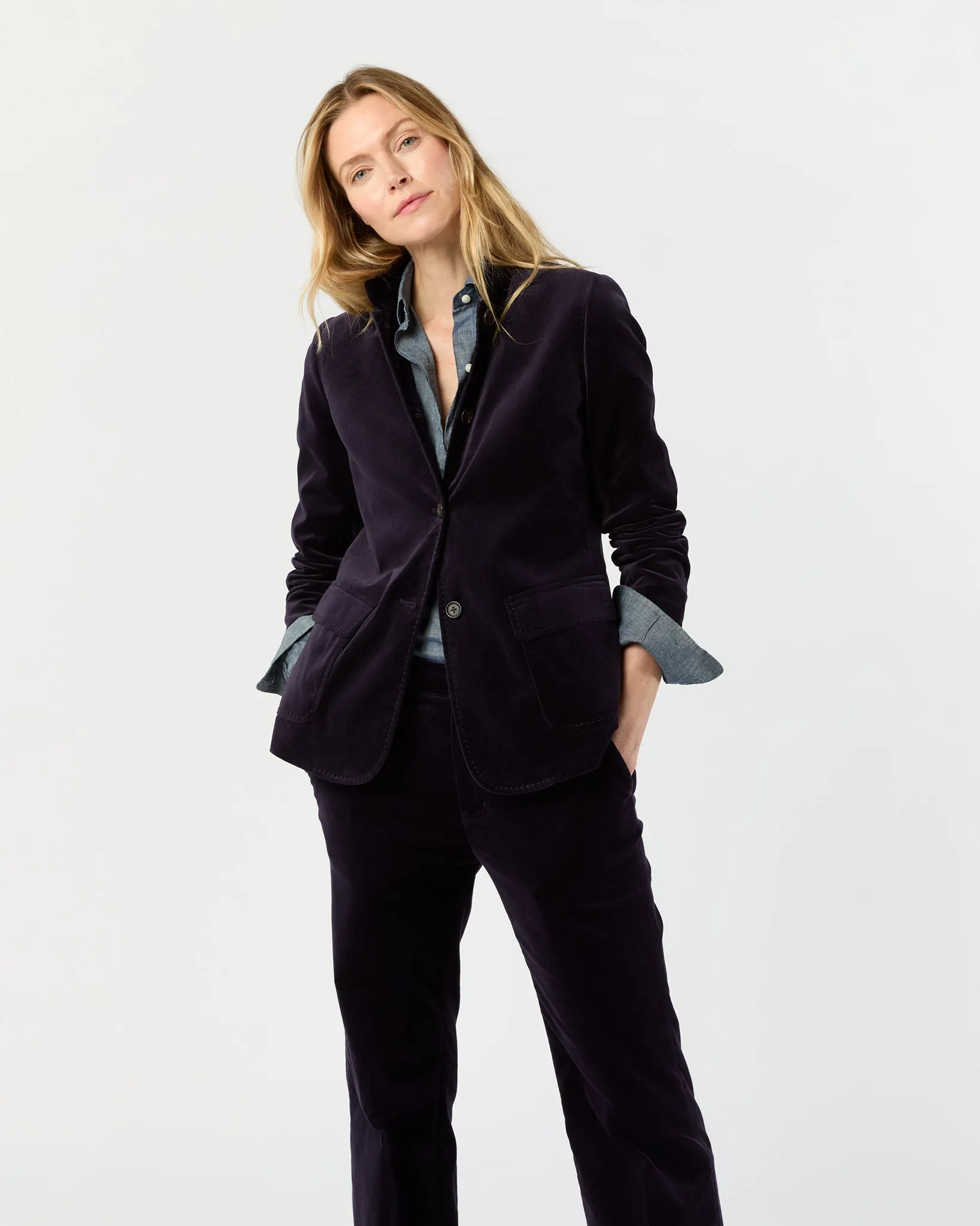Marguerite Jacket in Eggplant Stretch Velveteen sold by Mashburn product image thumbnail 2