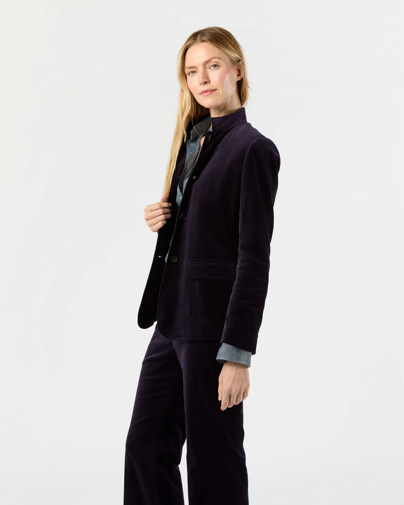 Marguerite Jacket in Eggplant Stretch Velveteen sold by Mashburn product image thumbnail 4