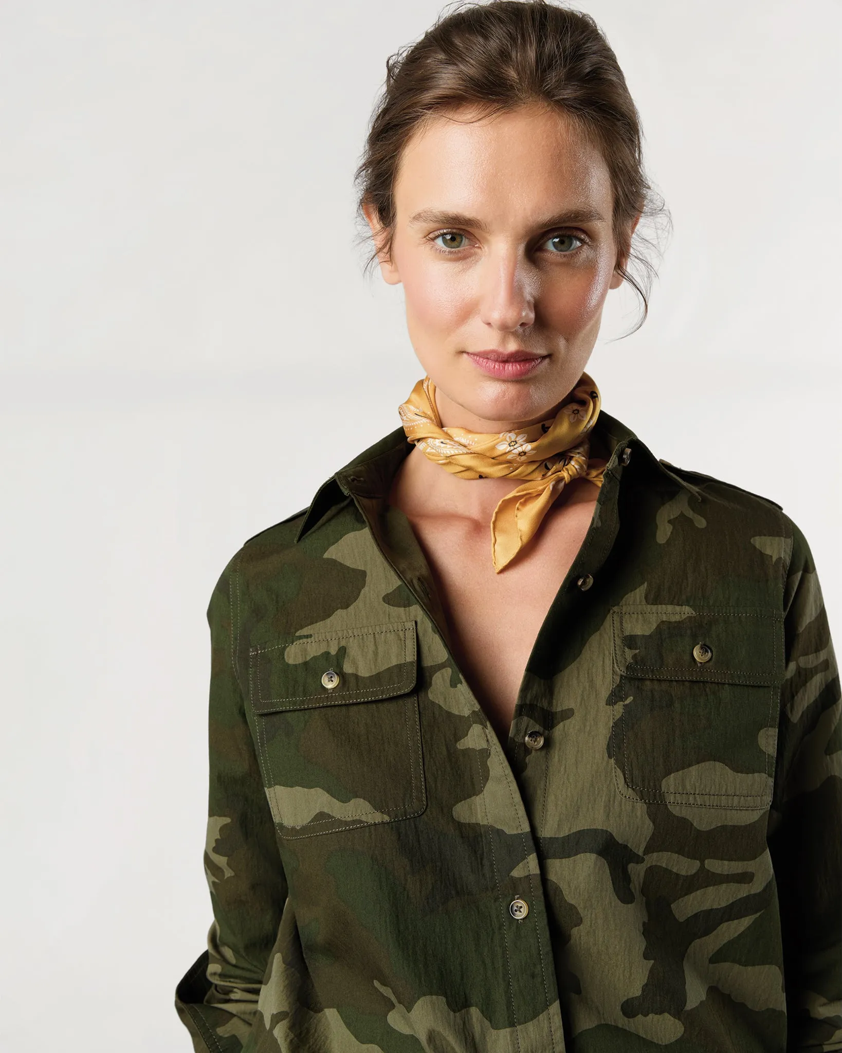 Medium Hand-Rolled Silk Scarf in Marigold Floral Paisley sold by Mashburn product image thumbnail 2