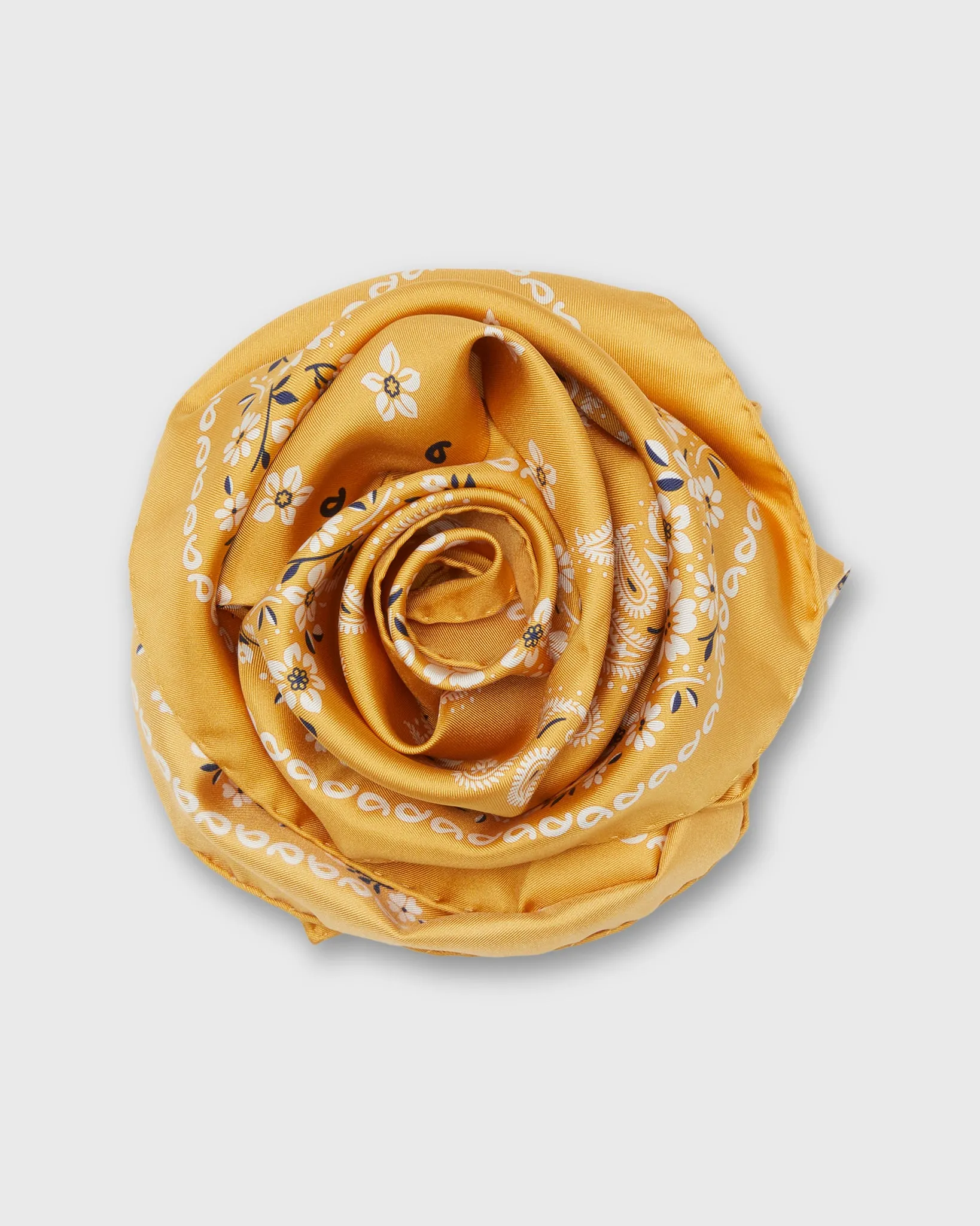 Medium Hand-Rolled Silk Scarf in Marigold Floral Paisley sold by Mashburn