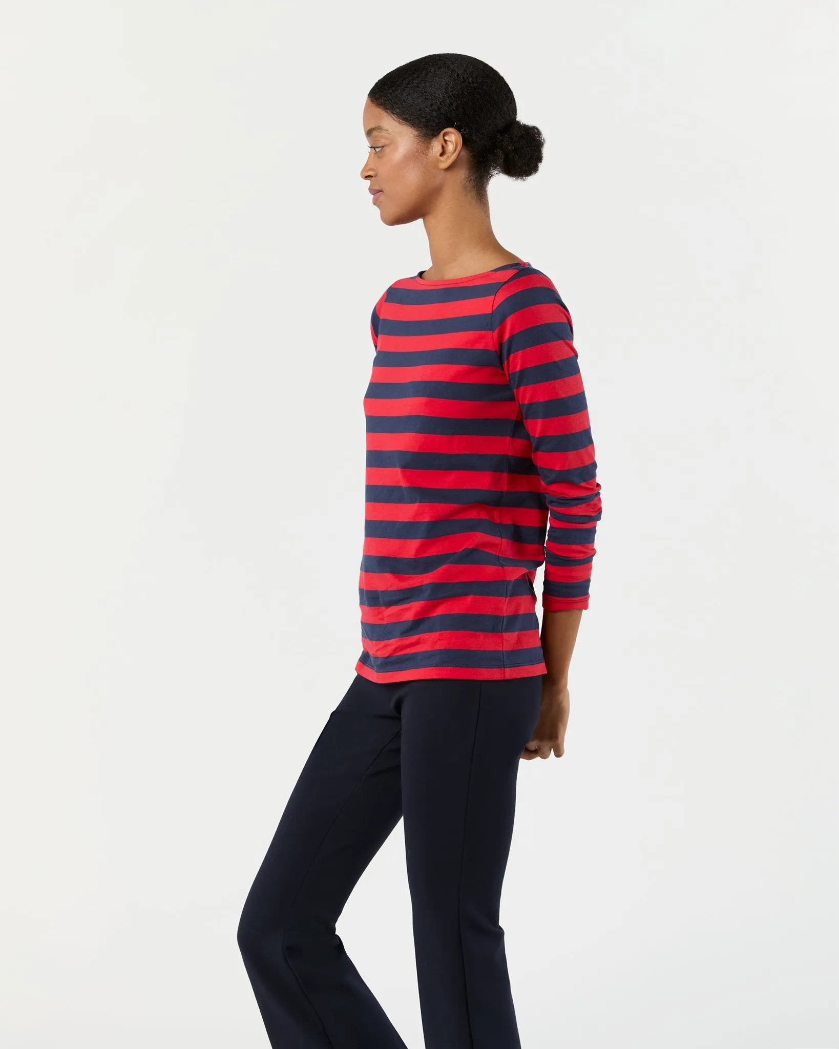 Long-Sleeved Boatneck Tee in Red/Navy Stripe Pima Cotton sold by Mashburn product image thumbnail 5