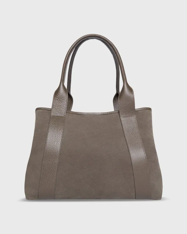 Liza Tote in Dark Taupe Suede/Leather sold by Mashburn
