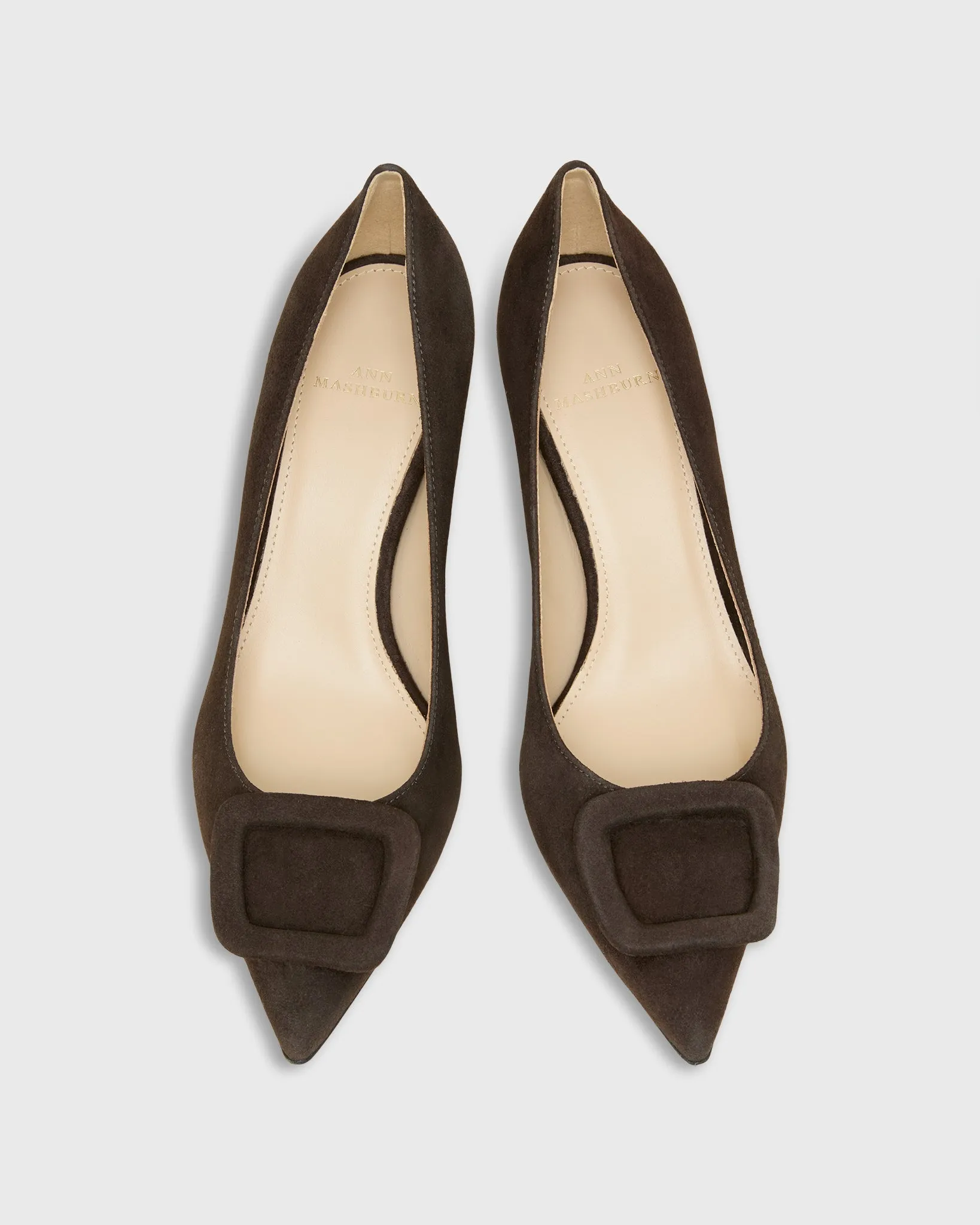 Pointed-Toe Buckle Pump in Dark Brown Suede sold by Mashburn product image thumbnail 2