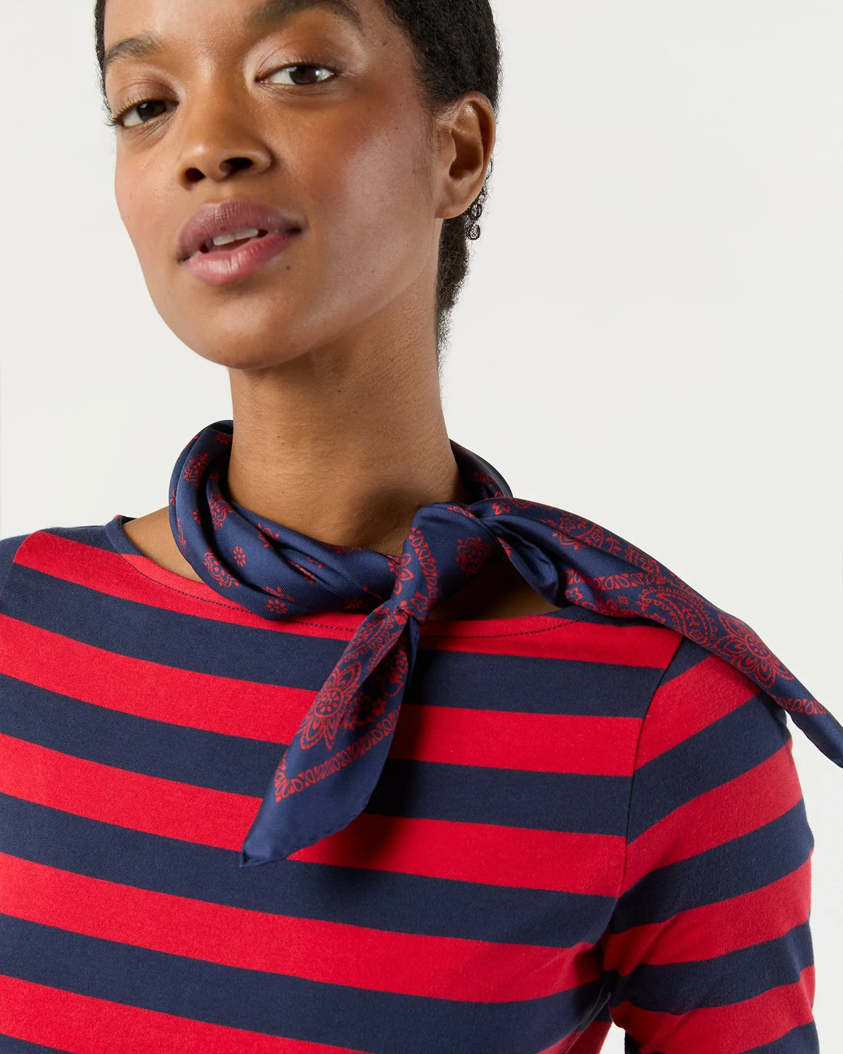 Medium Hand-Rolled Silk Scarf in Navy/Red Floral Paisley sold by Mashburn product image thumbnail 2