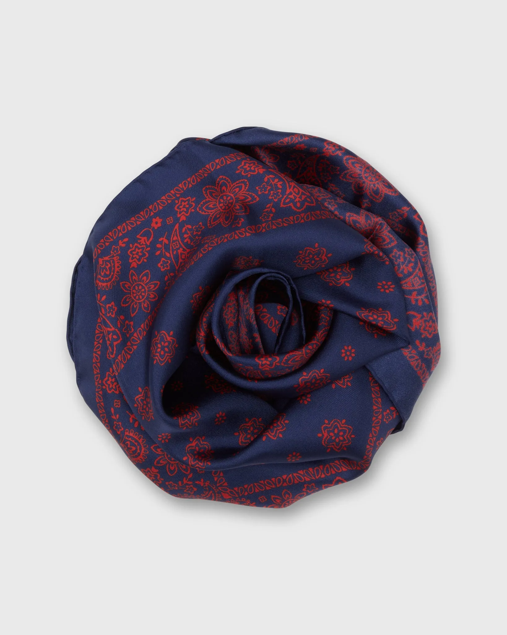 Medium Hand-Rolled Silk Scarf in Navy/Red Floral Paisley sold by Mashburn