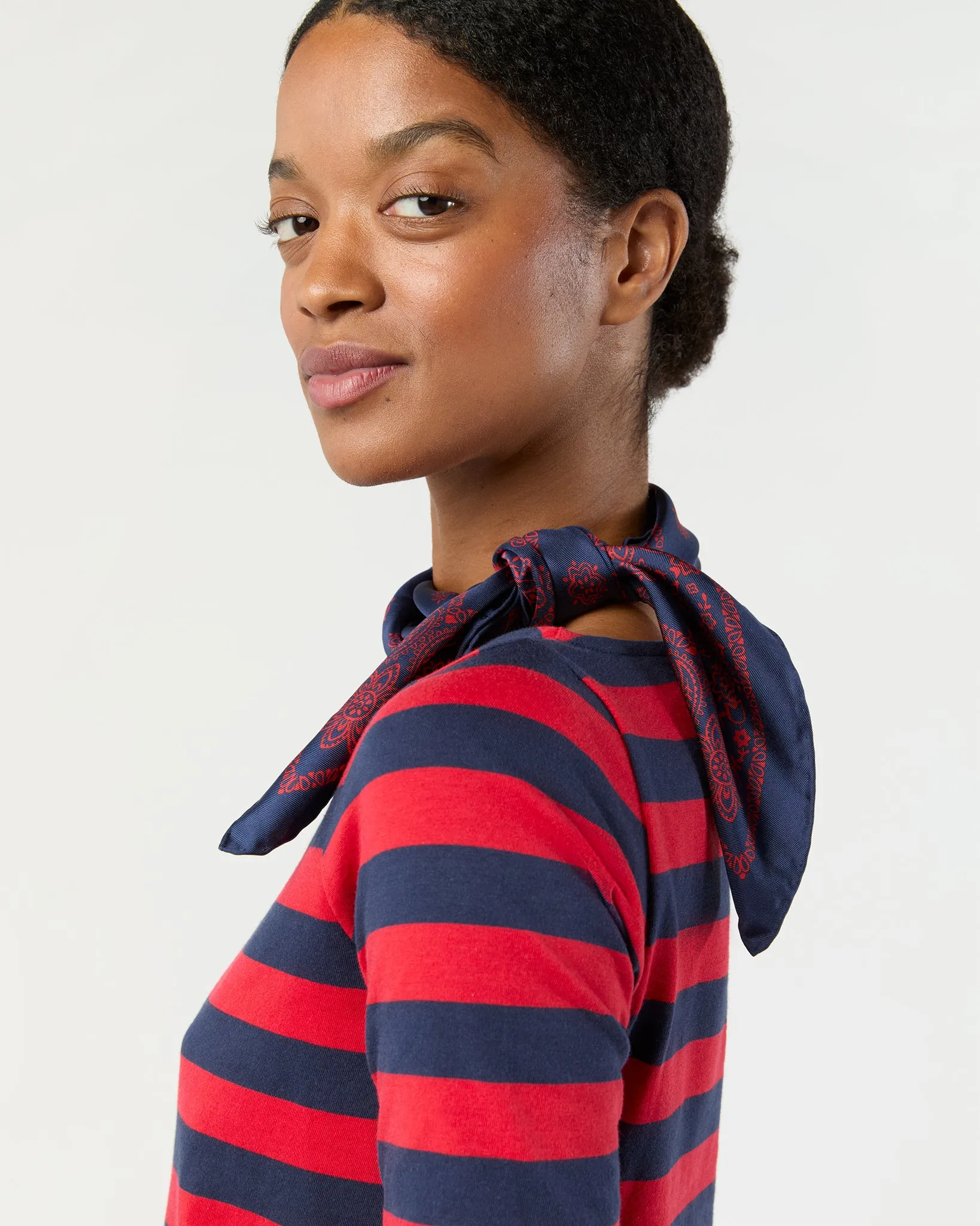 Medium Hand-Rolled Silk Scarf in Navy/Red Floral Paisley sold by Mashburn product image thumbnail 3