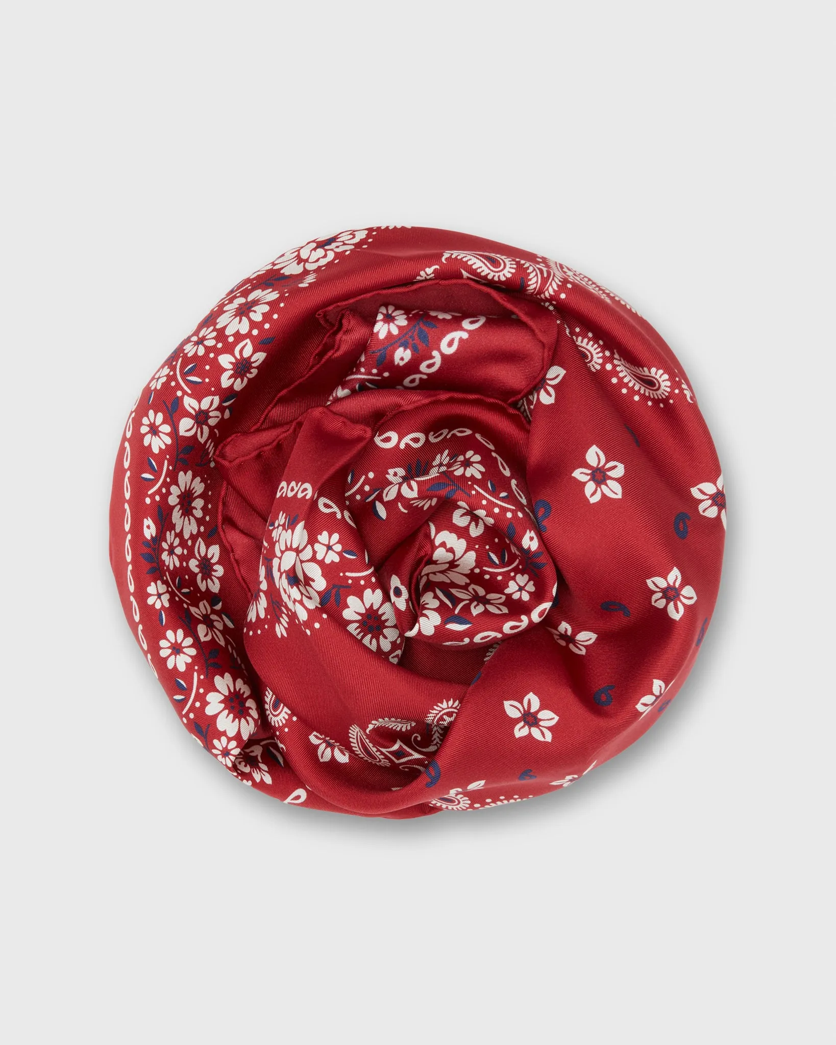 Medium Hand-Rolled Silk Scarf in Red Floral Paisley sold by Mashburn