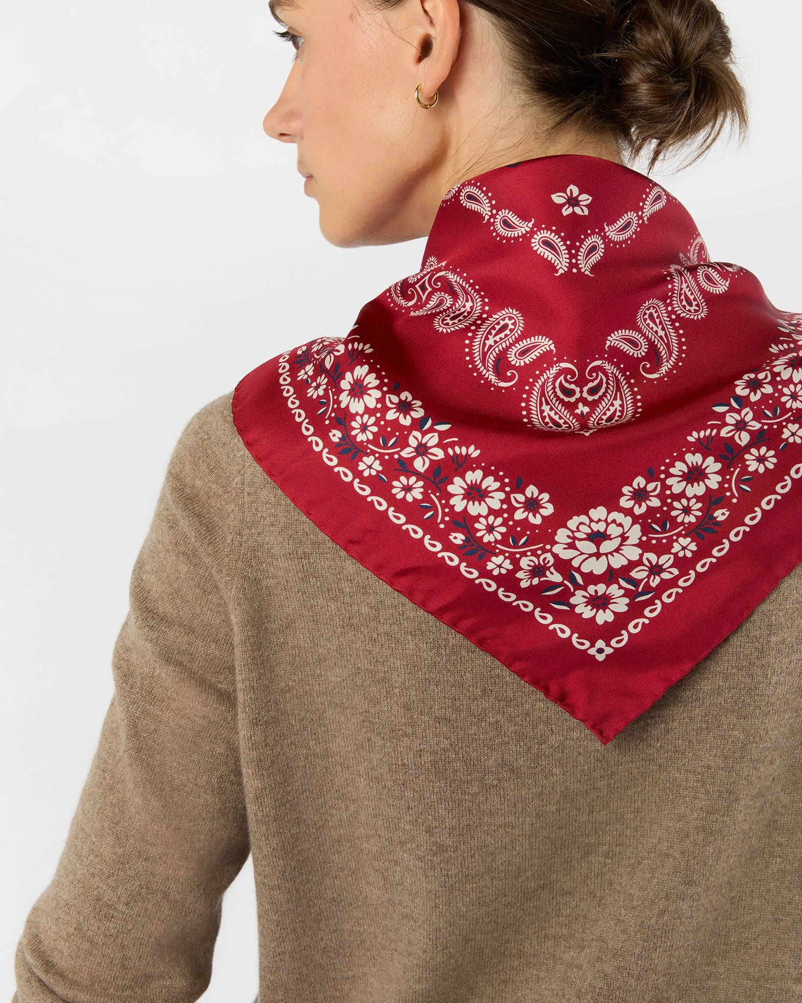 Medium Hand-Rolled Silk Scarf in Red Floral Paisley sold by Mashburn product image thumbnail 3