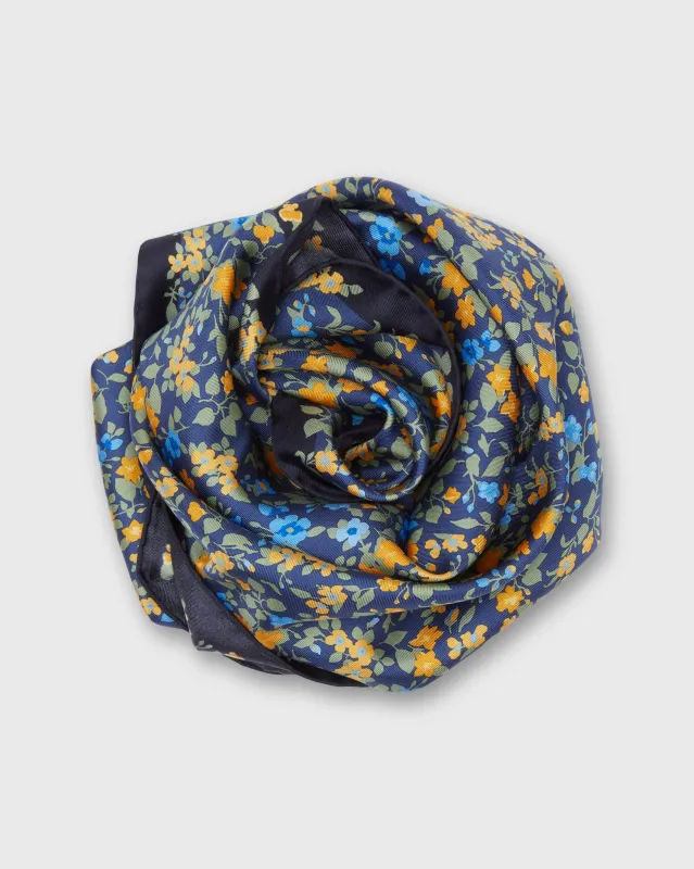 Medium Hand-Rolled Silk Scarf in Navy/Marigold/Sage Floral sold by Mashburn
