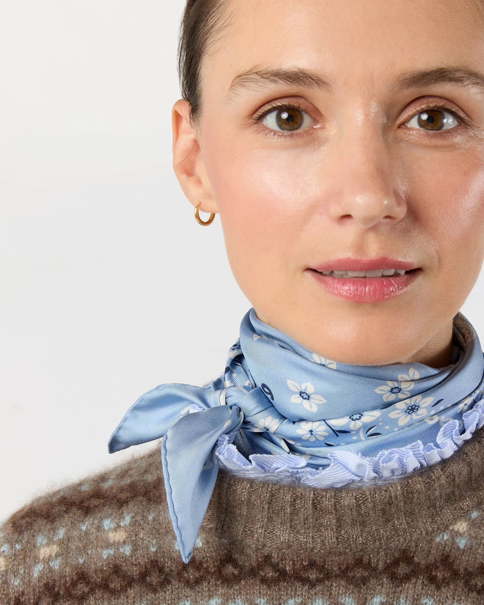 Medium Hand-Rolled Silk Scarf in Light Blue Floral Paisley sold by Mashburn product image thumbnail 2