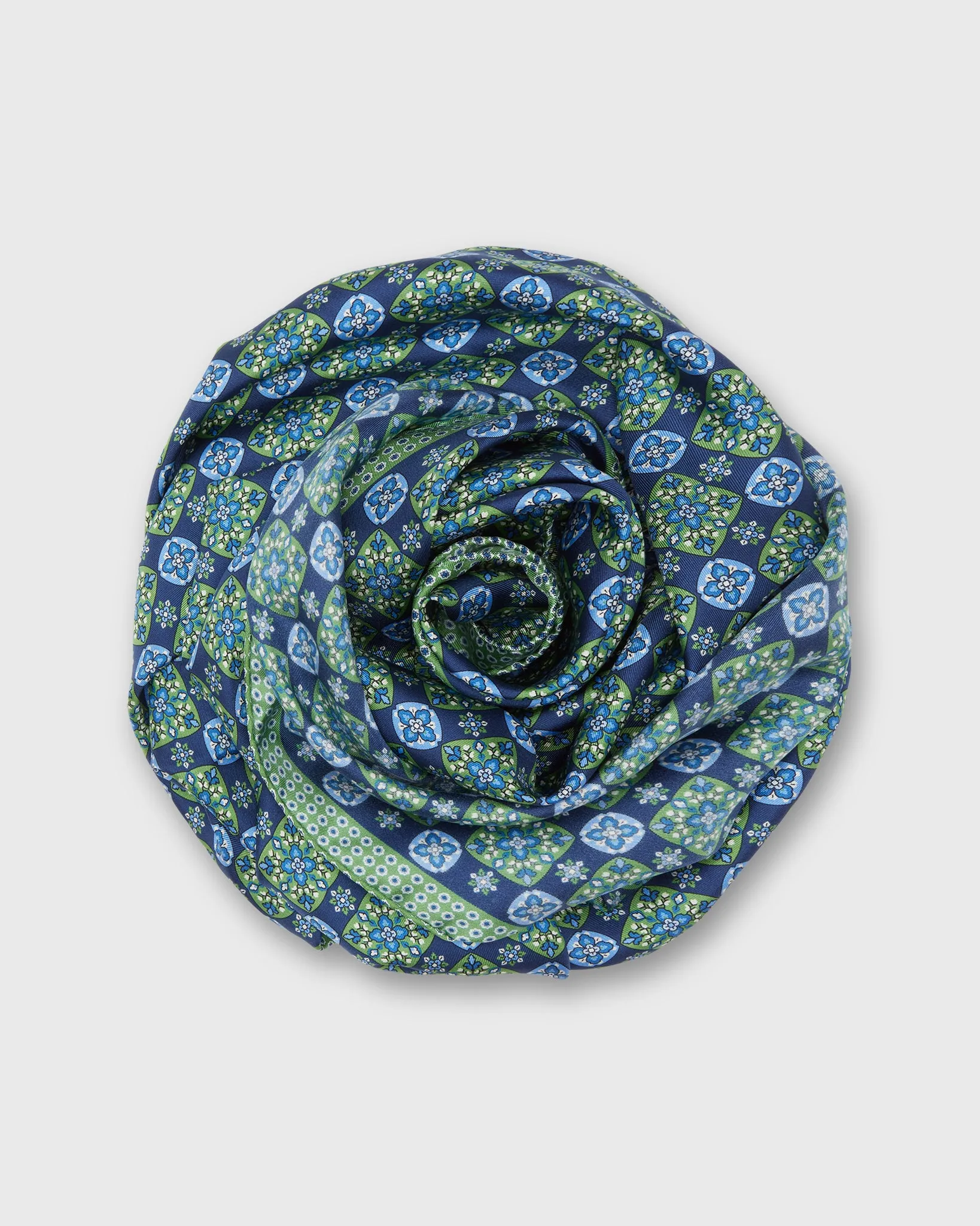 Large Hand-Rolled Scarf in Blue/Green Flower Tile sold by Mashburn