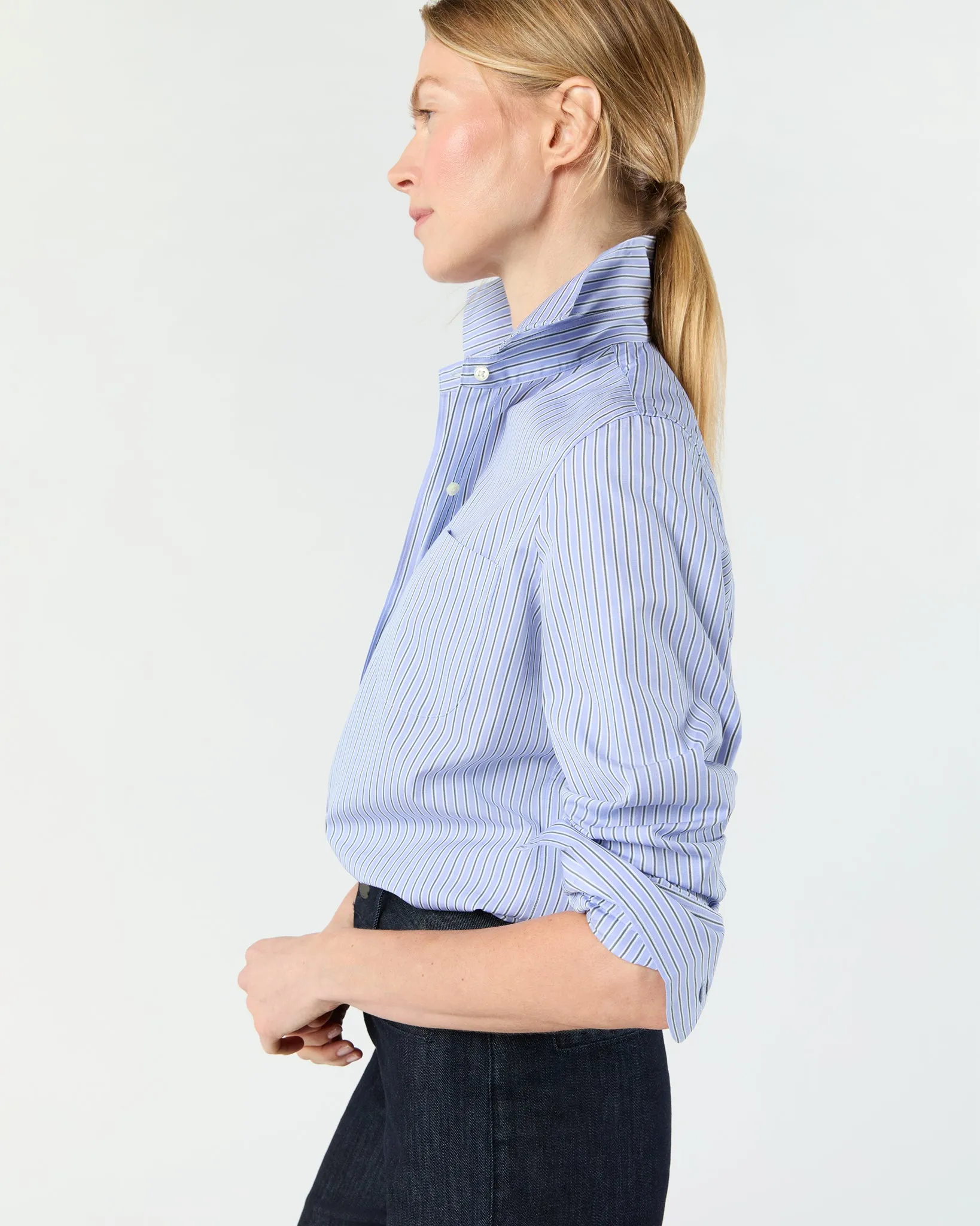Sidney Shirt in Blue/Hunter Stripe End-On-End sold by Mashburn product image thumbnail 5