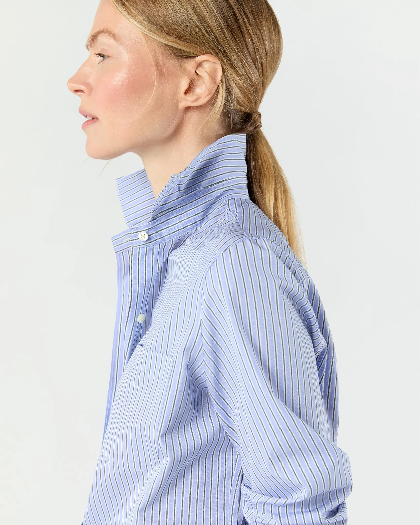 Sidney Shirt in Blue/Hunter Stripe End-On-End sold by Mashburn product image thumbnail 2