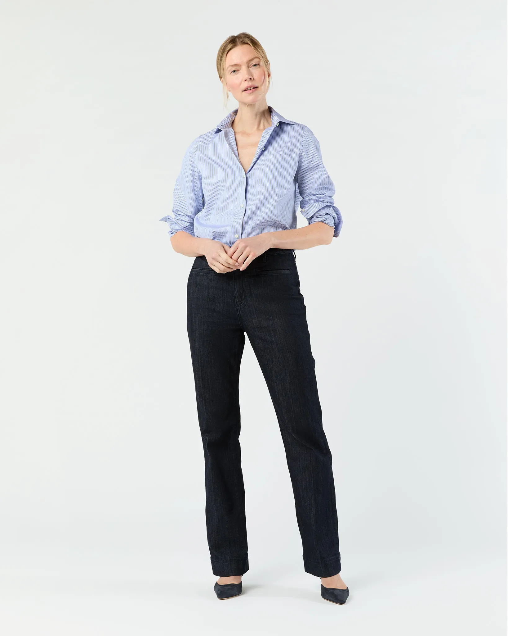 Sidney Shirt in Blue/Hunter Stripe End-On-End sold by Mashburn product image thumbnail 3