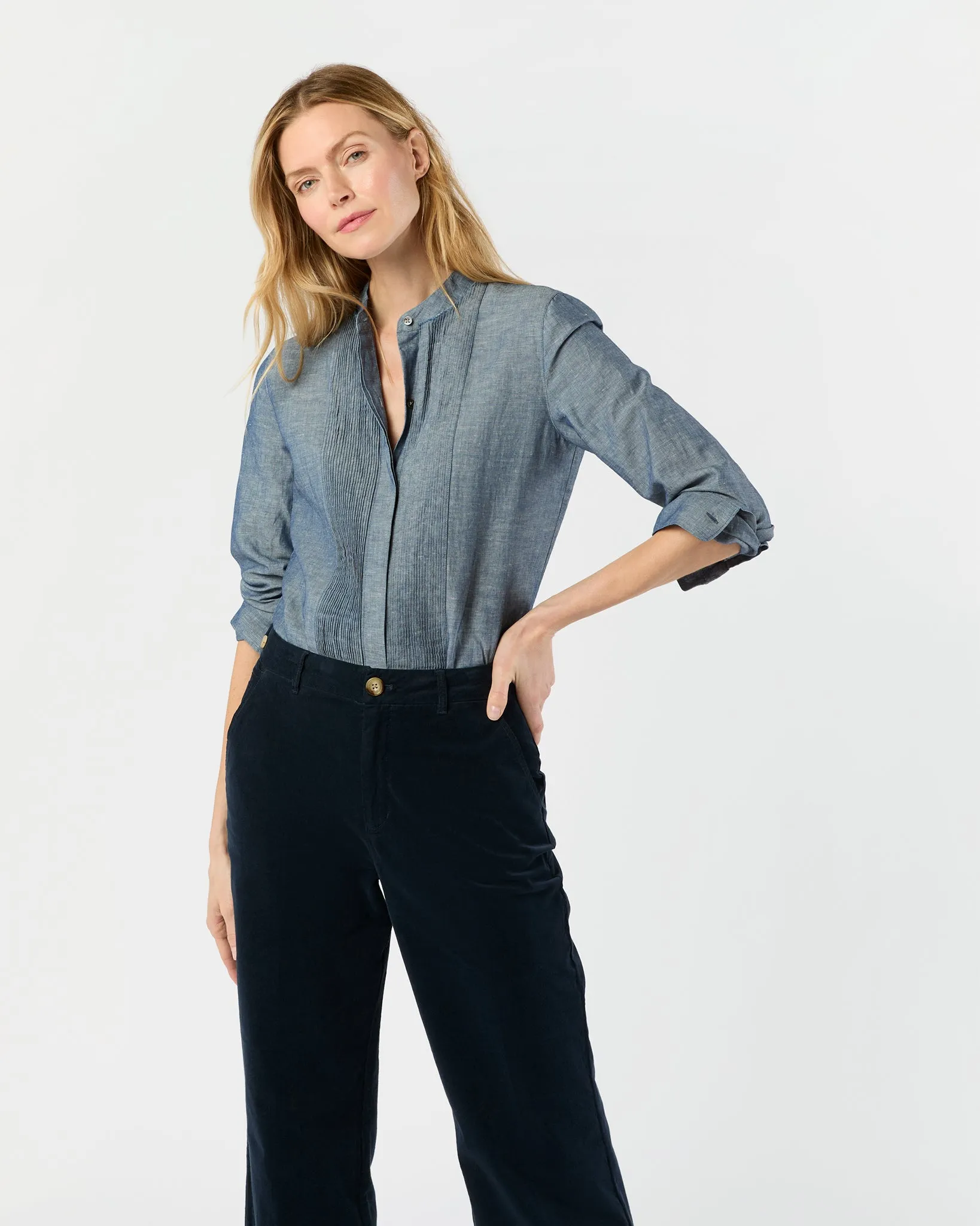 Alden Shirt in Indigo Cotolino Chambray sold by Mashburn