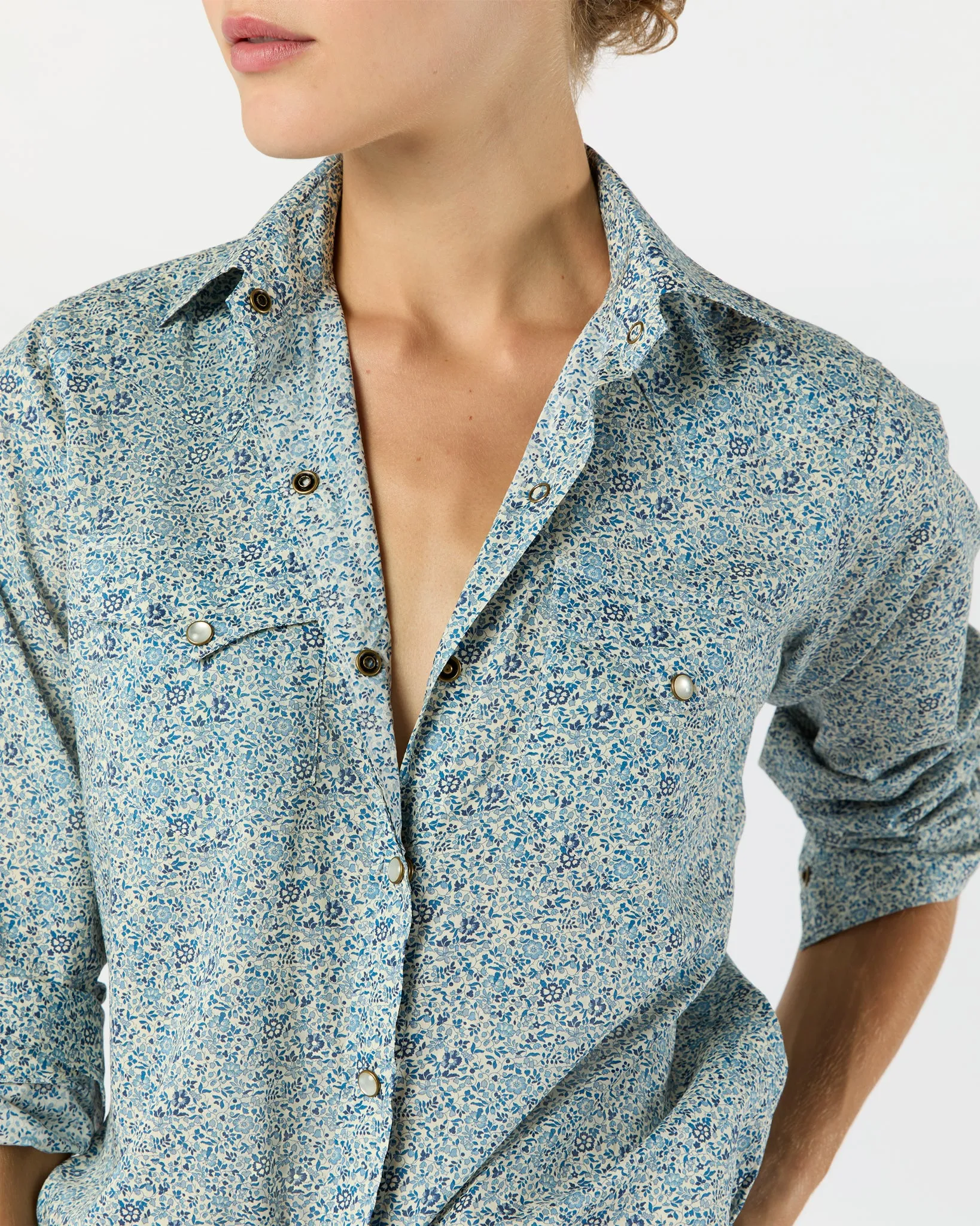 Western Shirt in Blue Katie & Millie Liberty Fabric sold by Mashburn product image thumbnail 4